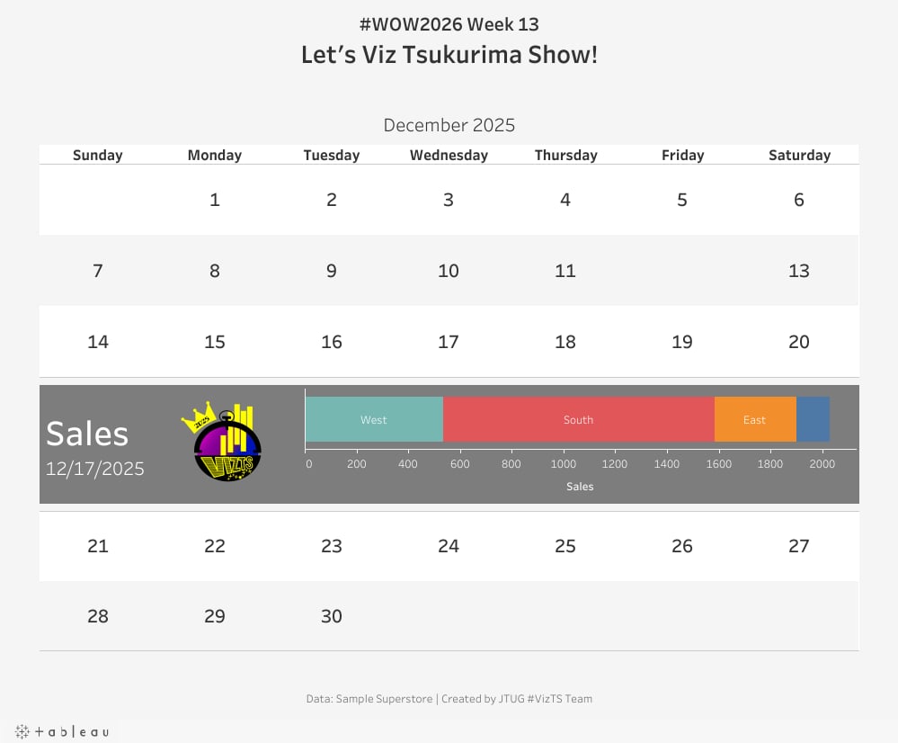 カレンダーUIをTableauで作る — パラメーターアクション2本で実現するインタラクティブ日付選択【#WOW2026 Week13】